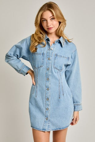 Long sleeve mini denim dress