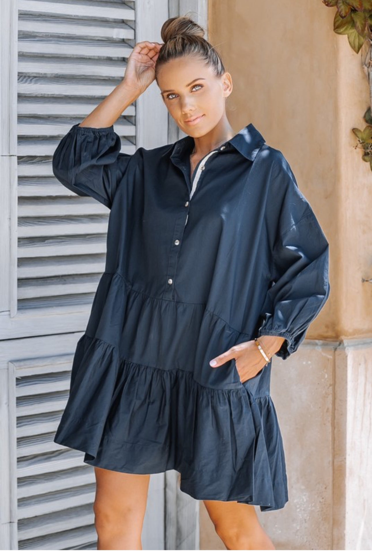 Puff Sleeve Mini Dress w Pockets