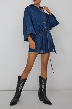 Bell Sleeved Denim Romper