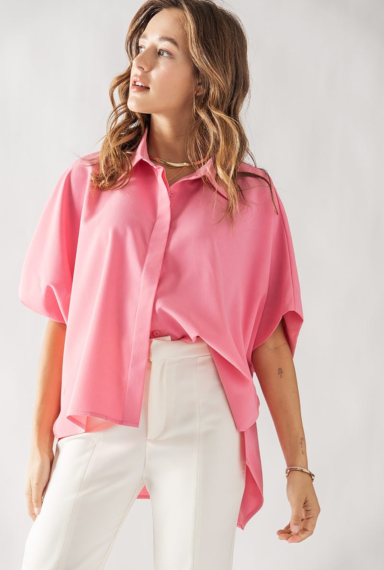 Button Up Short Sleeve Blouse