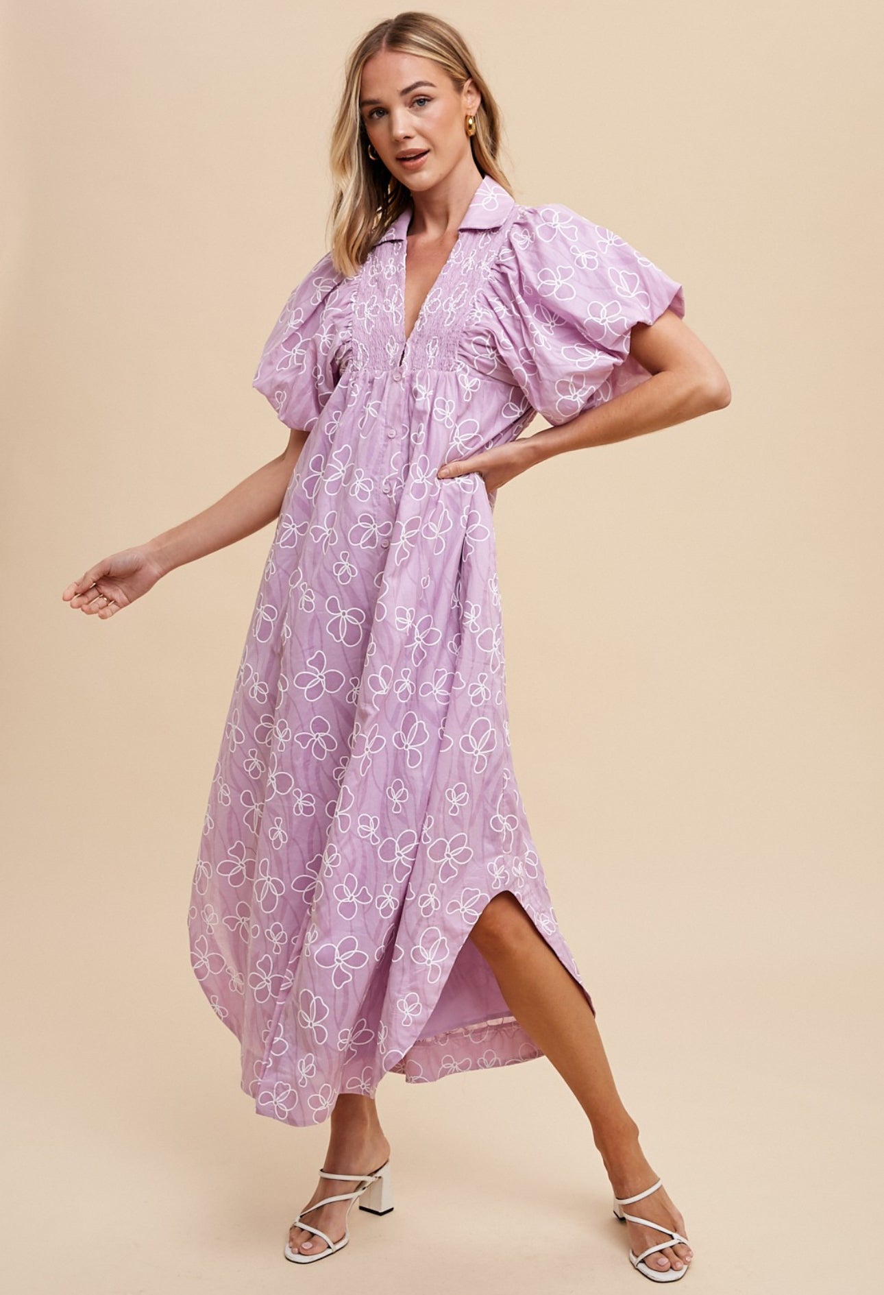 Floral Print Smock Shirt Midi Dress