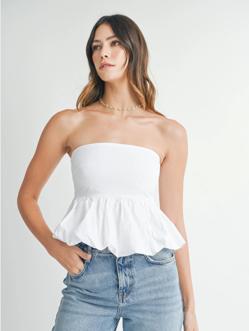 Poplin Bubble Hem Tube Top