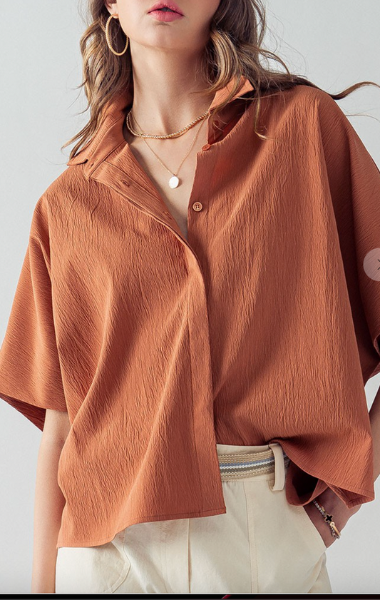 Button Up Short Sleeve Blouse