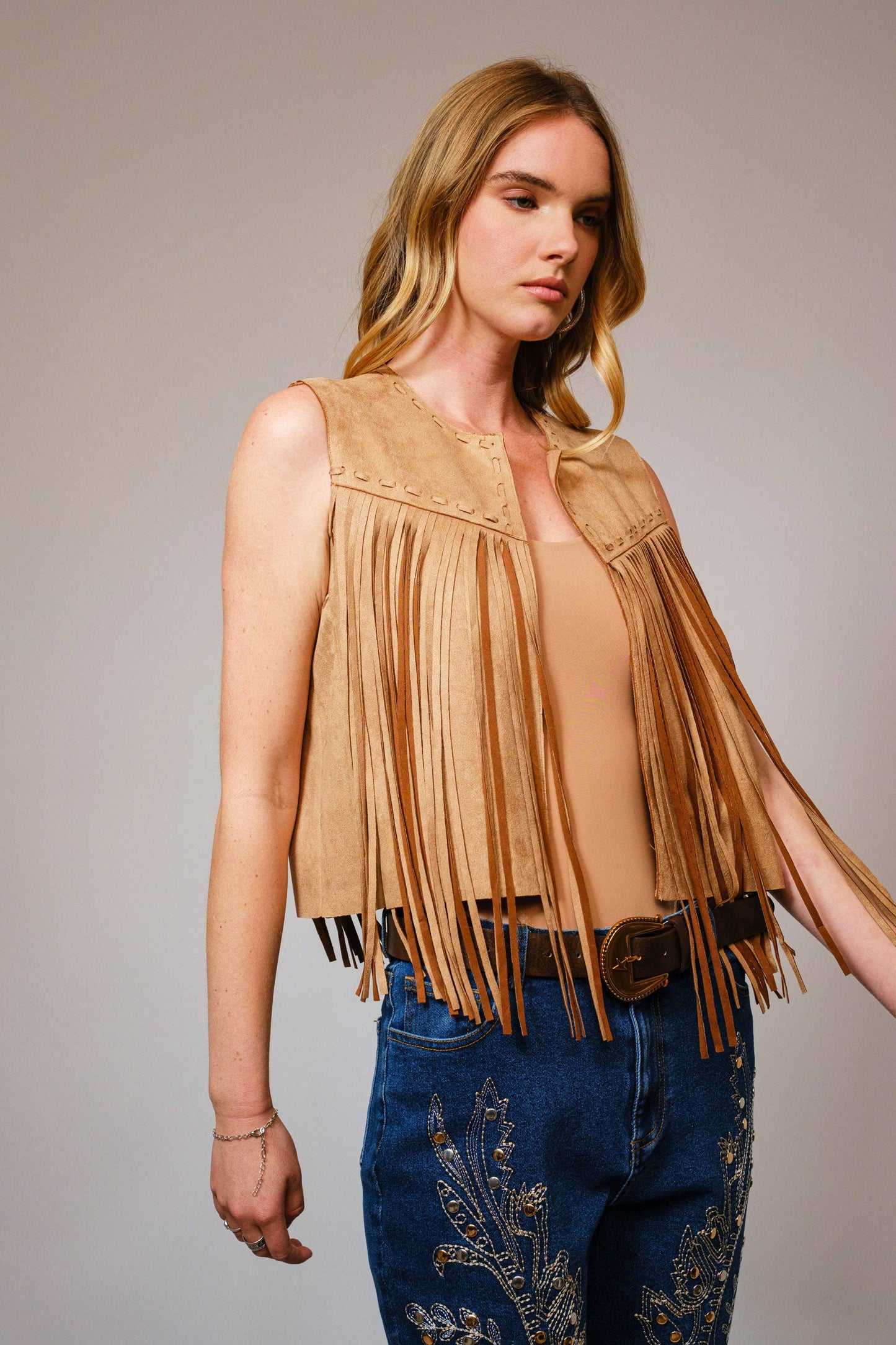 36665J - Suede Fringe Western Vest