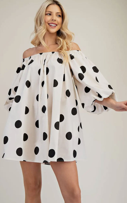 Off Shoulder Polka Dot Mini Dress