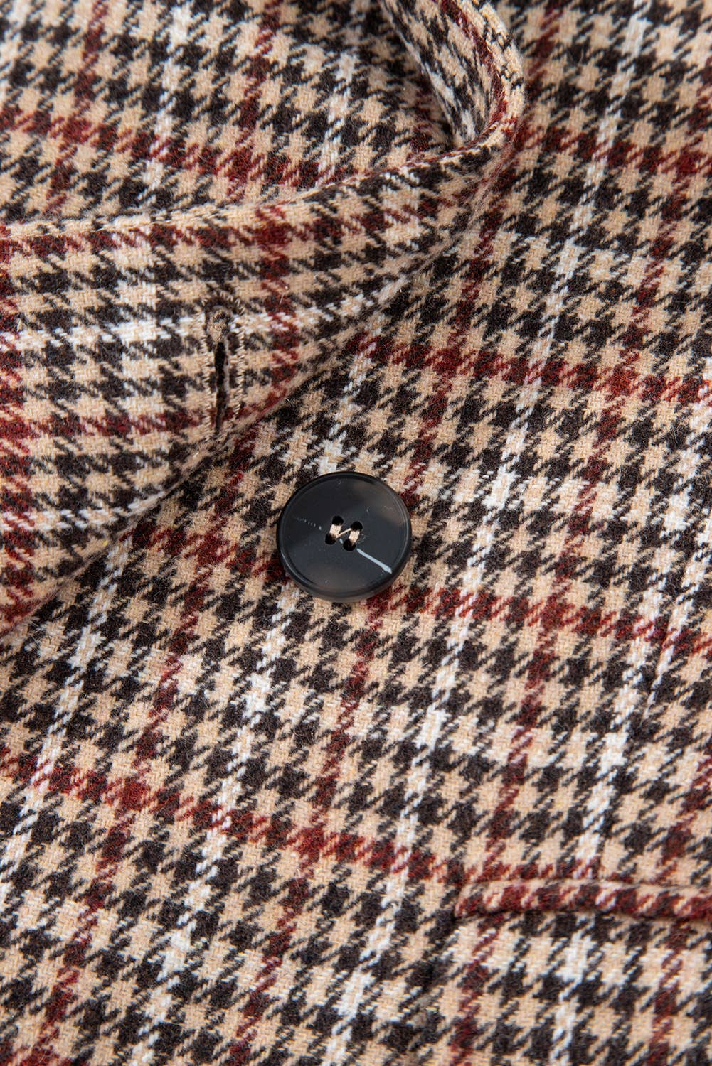 Brown Houndstooth Lapel Collar Blazer