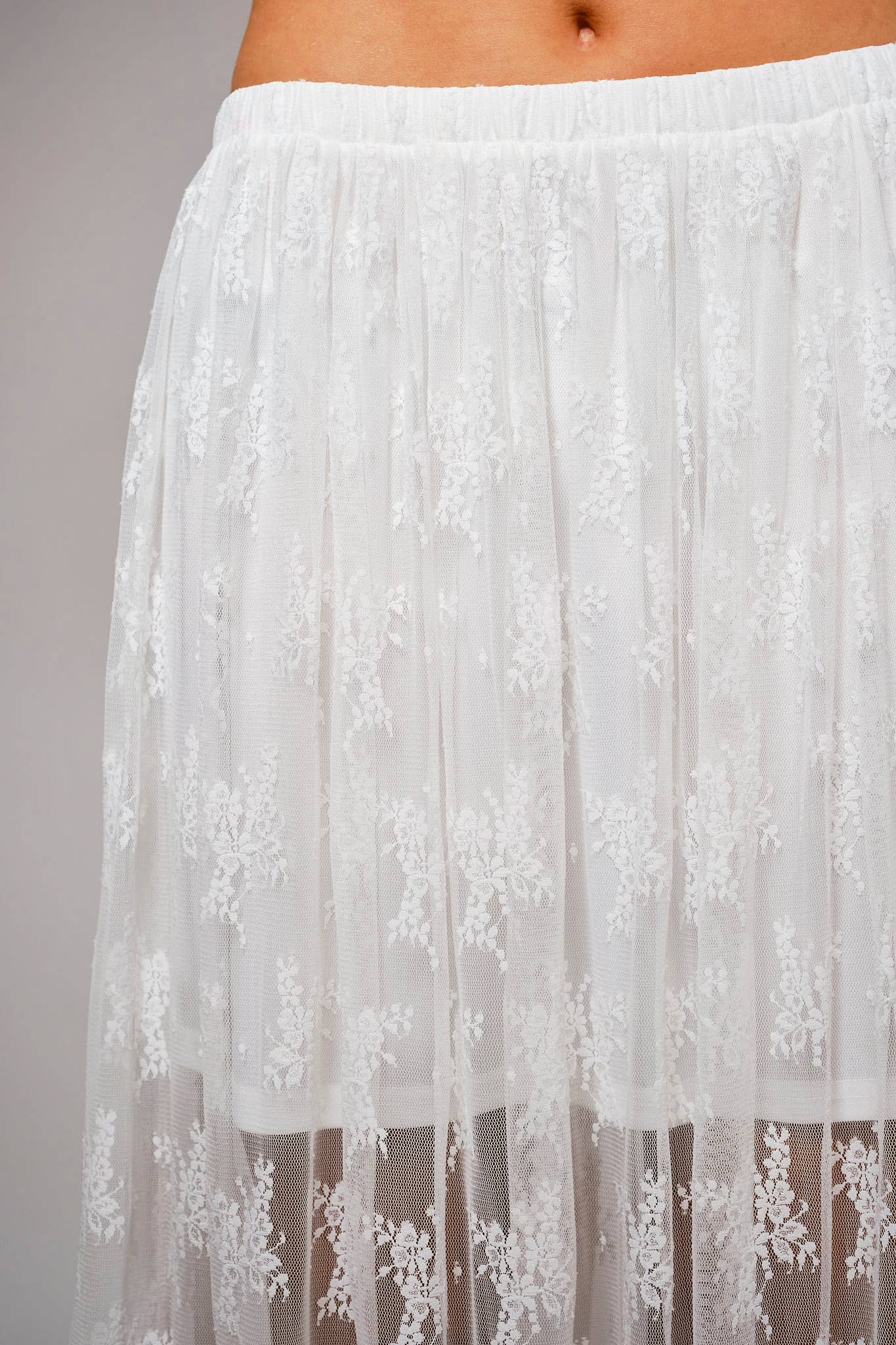 37108S - Sheer Lace Tiered Maxi Skirt