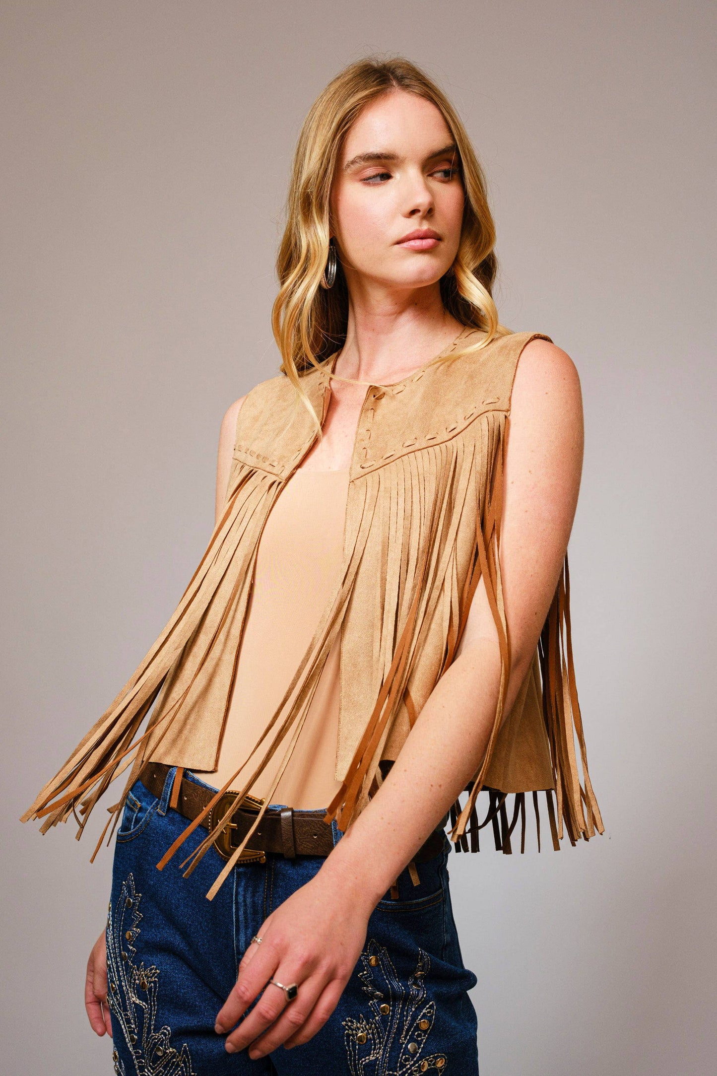 36665J - Suede Fringe Western Vest