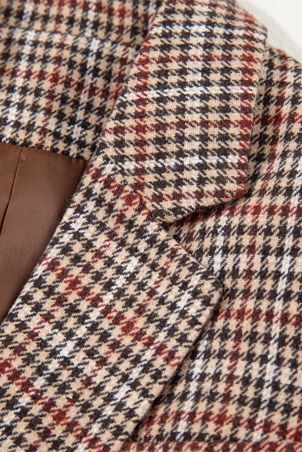 Brown Houndstooth Lapel Collar Blazer