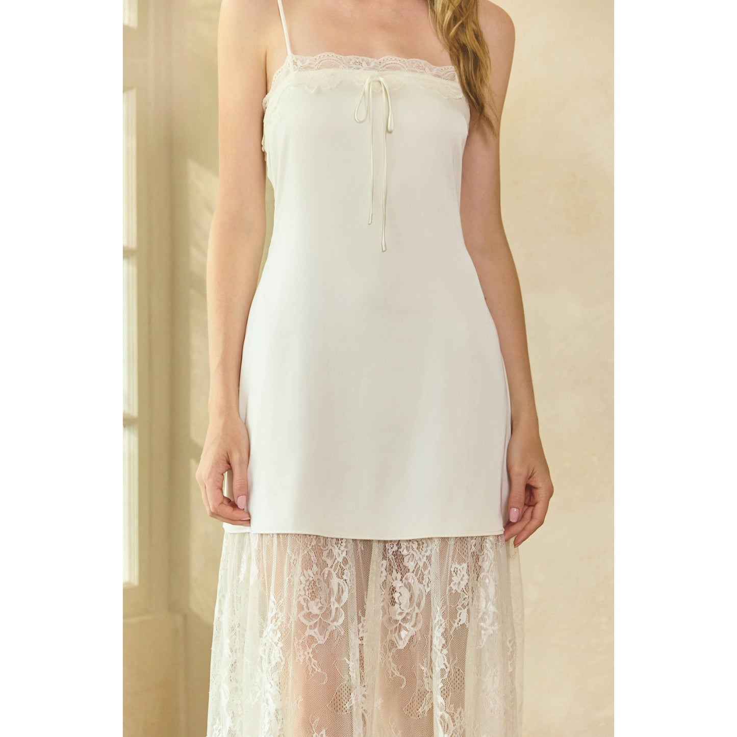 Lace Trim Satin Maxi Slip Dress