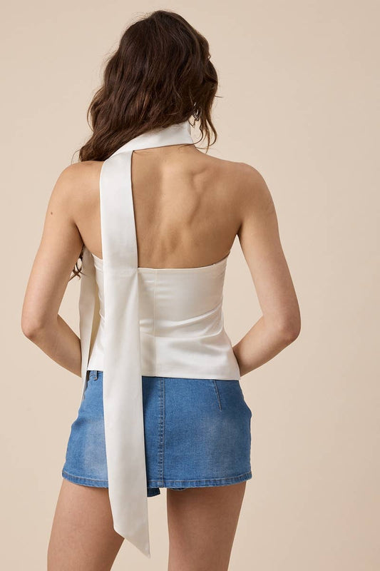 NECK SCARF ATTACHED SOLID COLOR PLAIN TUBE TOP