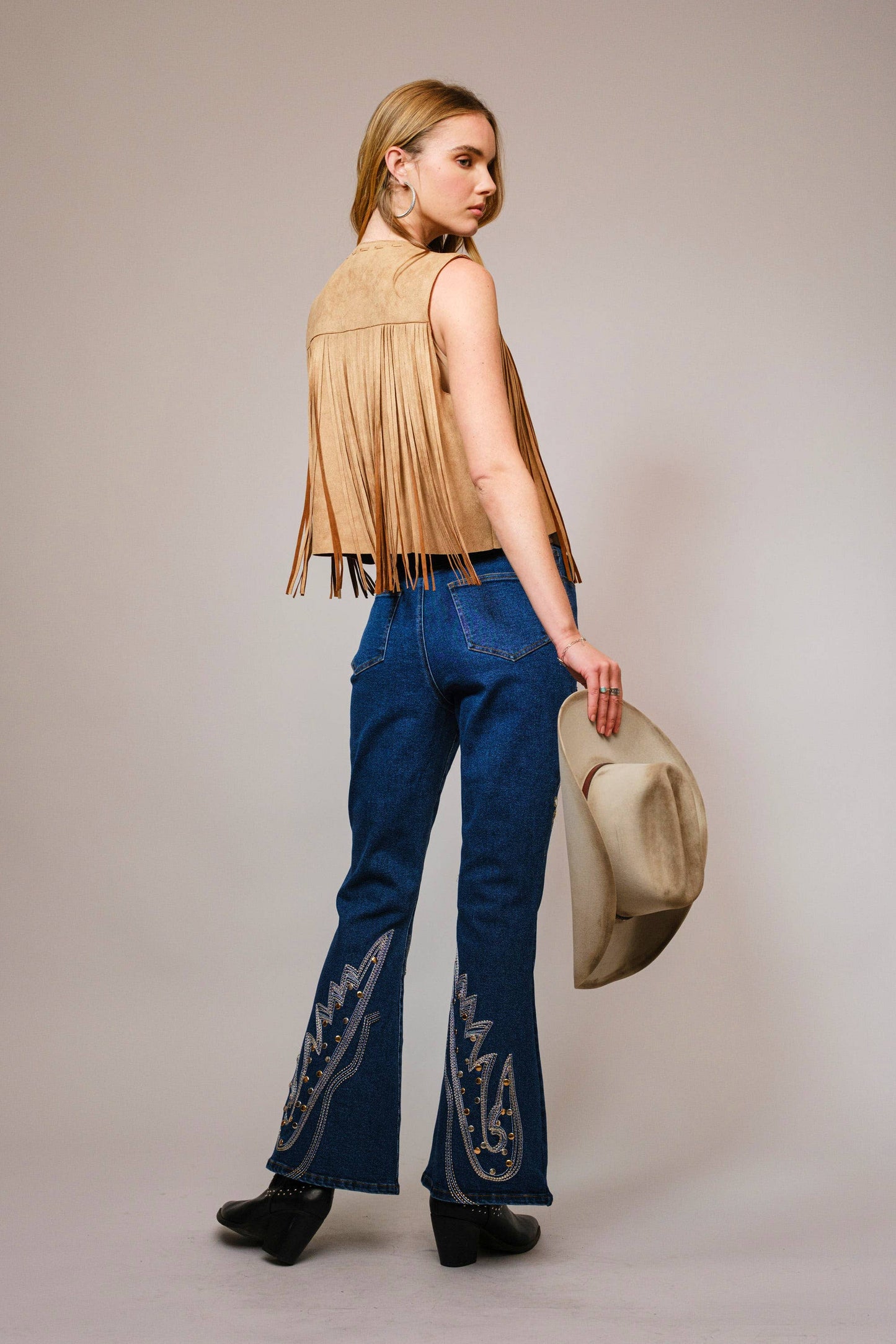 36665J - Suede Fringe Western Vest