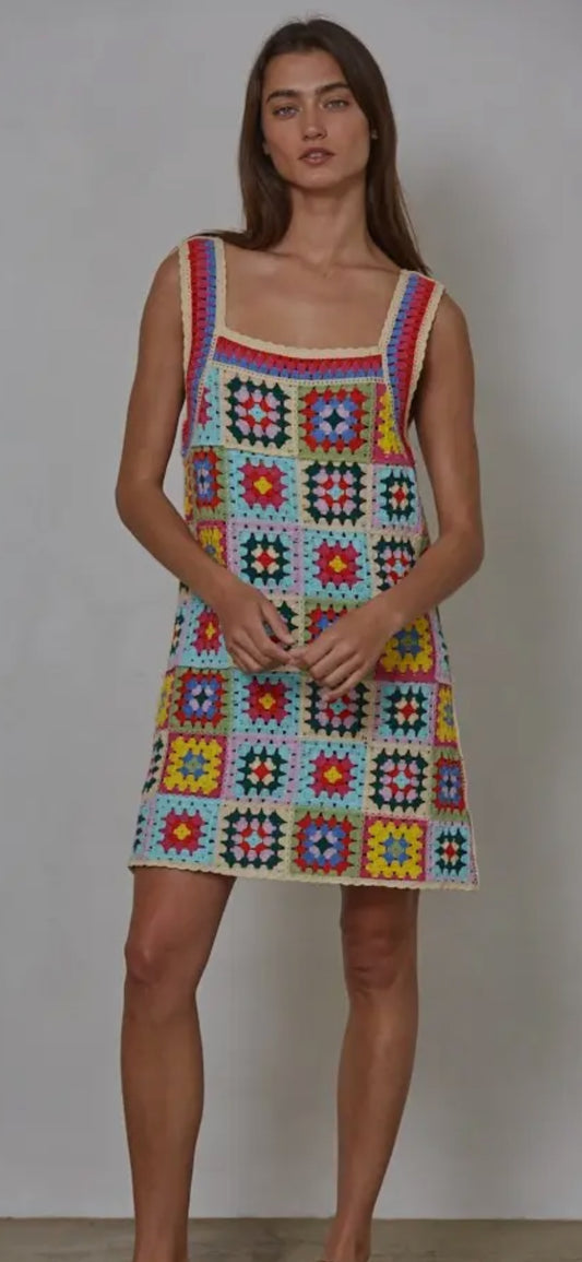 Knit Cotton Crochet Mini Dress