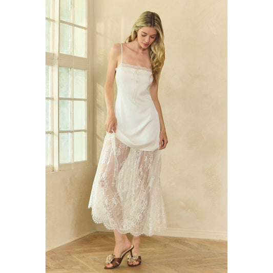Lace Trim Satin Maxi Slip Dress