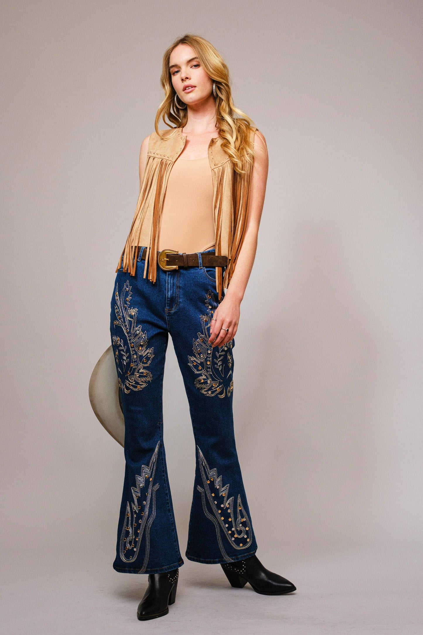 36665J - Suede Fringe Western Vest