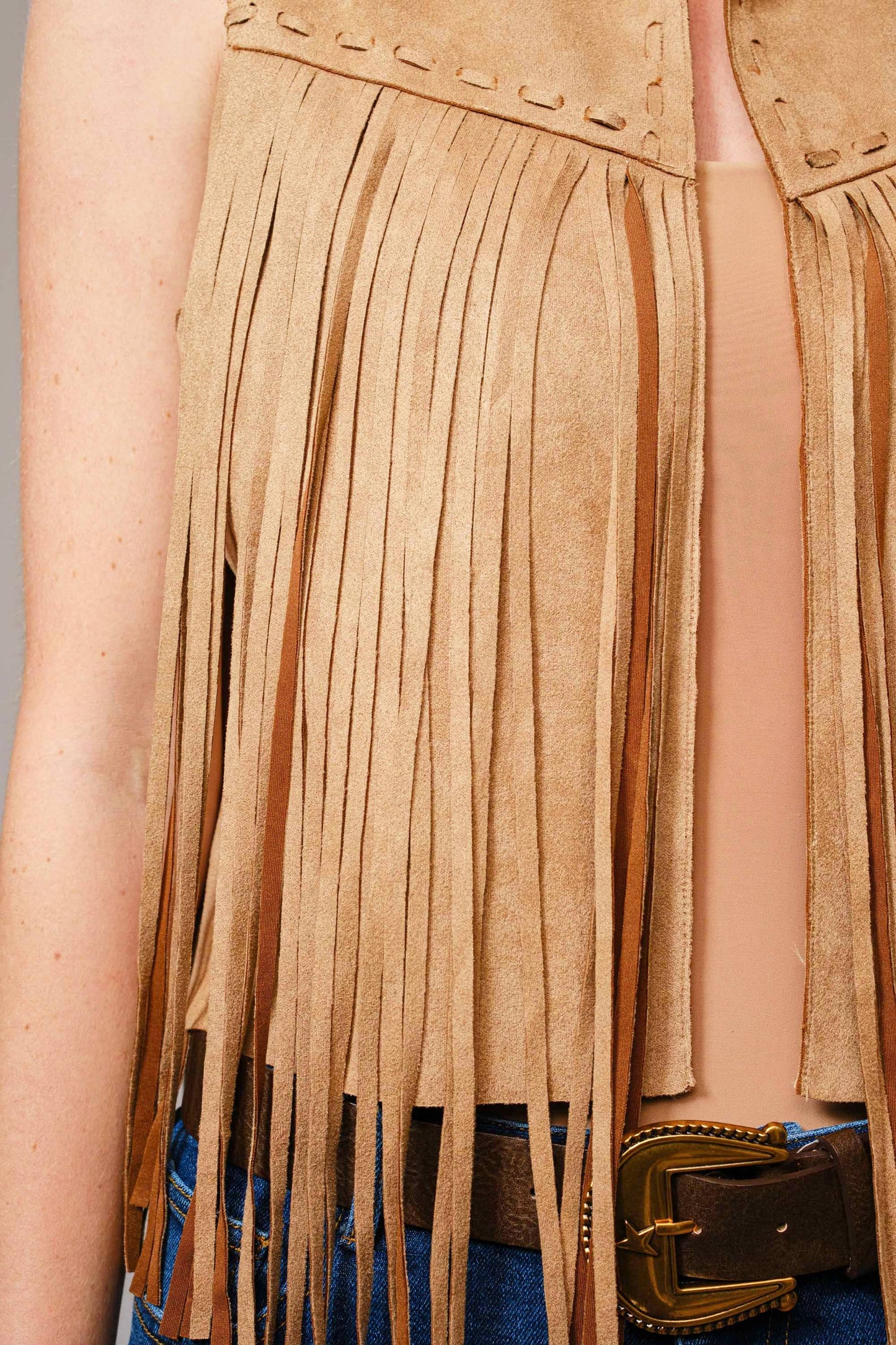 36665J - Suede Fringe Western Vest