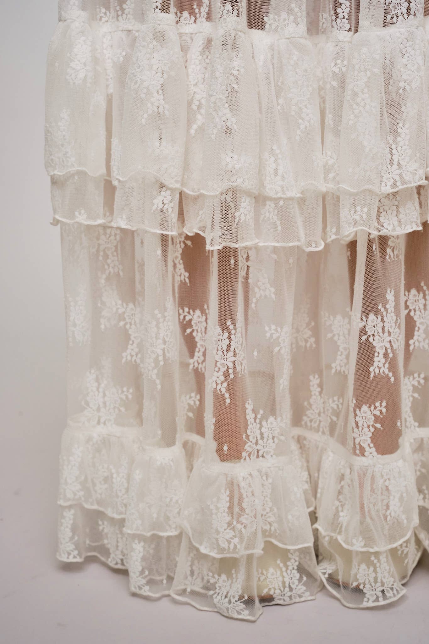 37108S - Sheer Lace Tiered Maxi Skirt