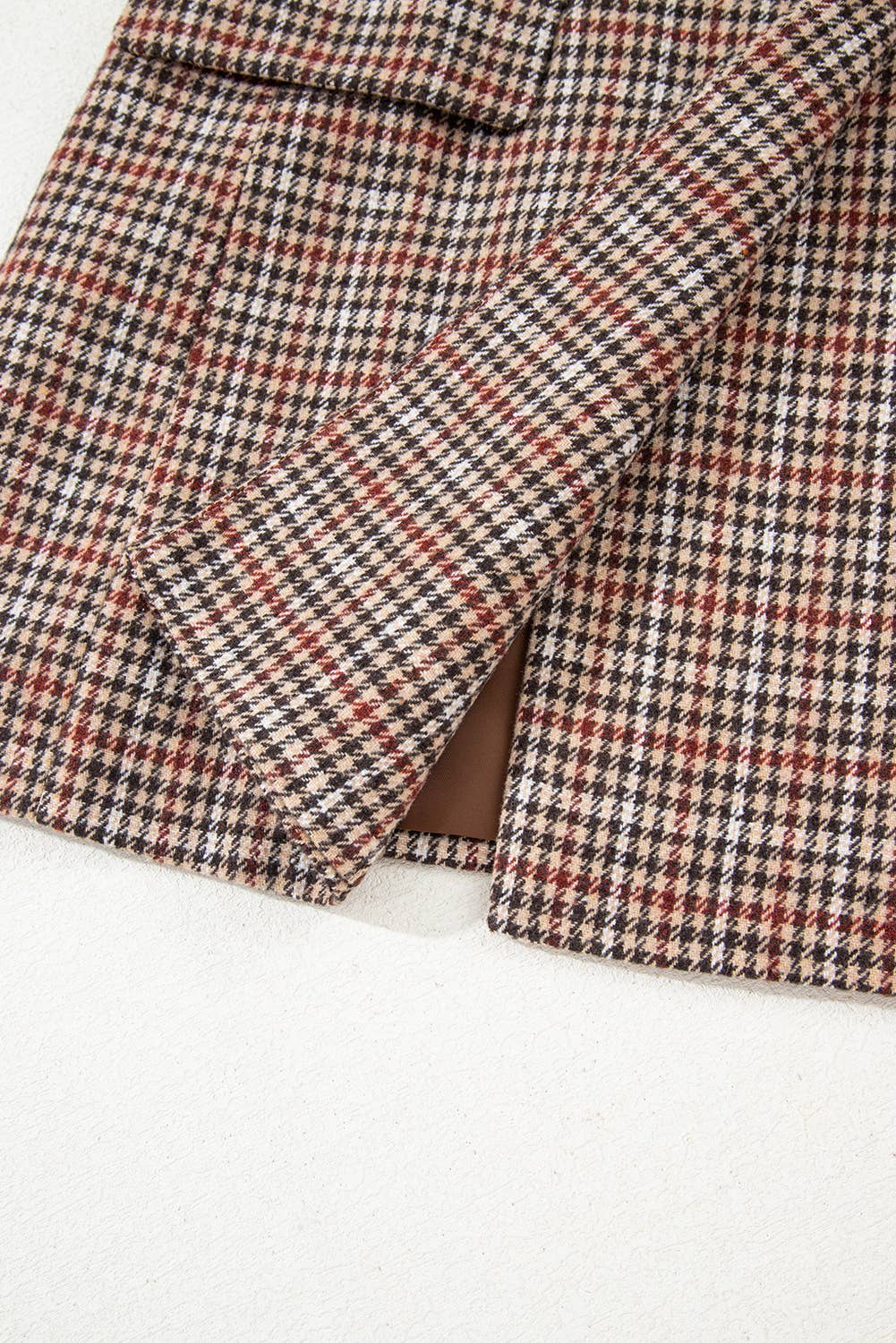 Brown Houndstooth Lapel Collar Blazer