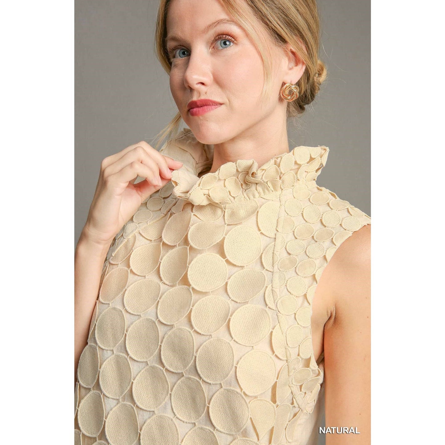 Polka Dot Lace Halter Neck Sleeveless Dress
